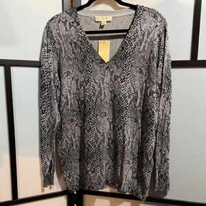 Michael Kors Black and Gray Snake Print Long Sleeve Top